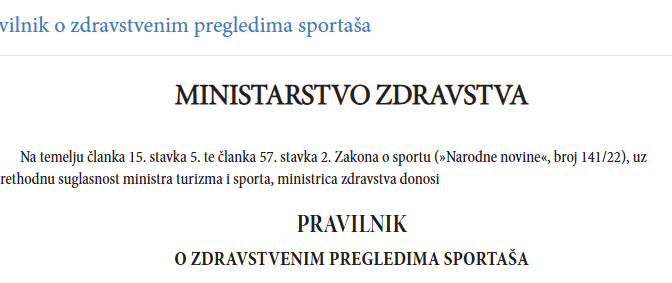 PRAVILNIK O ZDRAVSTVENIM PREGLEDIMA SPORTAŠA